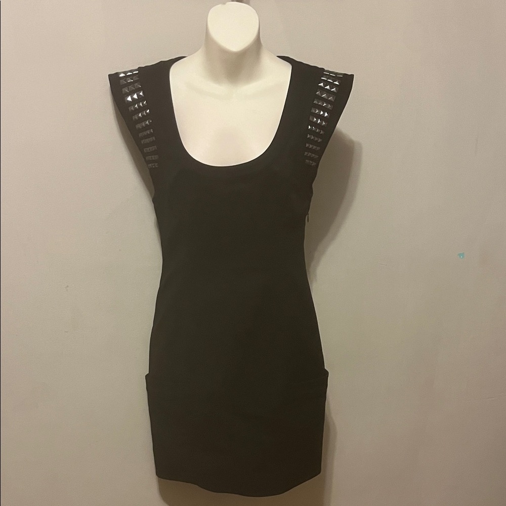 Mackage Black Studded Mini Dress Deep Scoop Neck